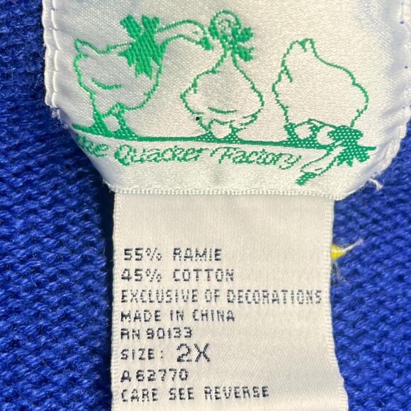 Vtg Quacker Factory Blue Christmas Cardigan Santa Sleigh Reindeer Houses XL - Picture 8 of 8